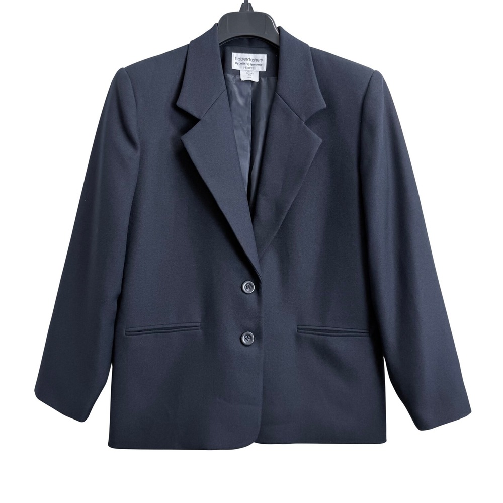 Haberdashery by Leslie Fay Navy Blue Two Button Petite Blazer Jacket Size 12P